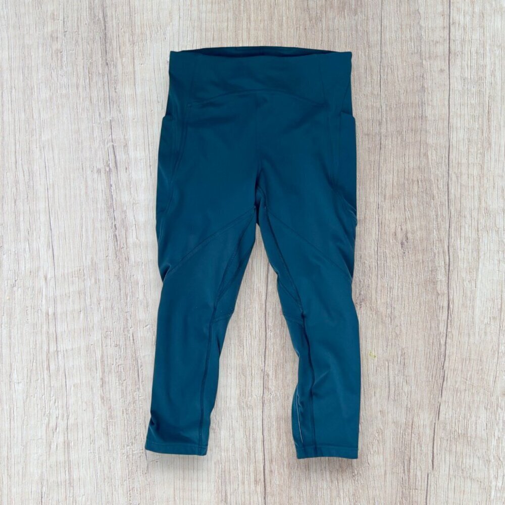 Lululemon Run Smoothly 7/8 Tight Teal Running Performance Leggings Size 8